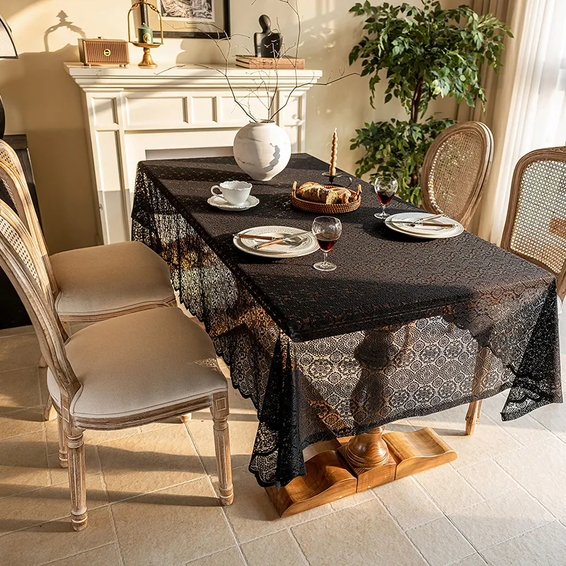 Yalu Alice Oli Lace Gauze Tablecloth With Cut Out Lace Design-45