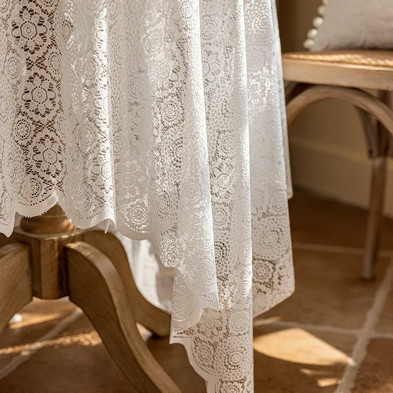 Yalu Alice Oli Lace Gauze Tablecloth With Cut Out Lace Design-17
