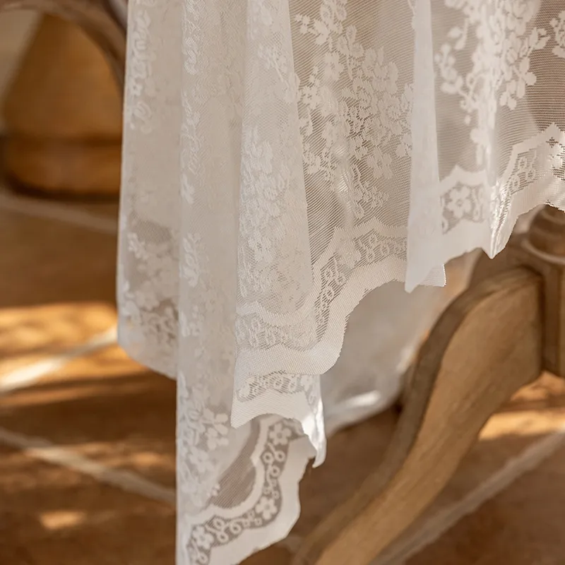 Yalu Alice Oli Lace Gauze Tablecloth With Cut Out Lace Design-6