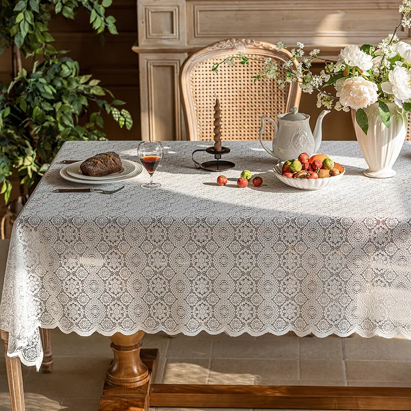 Yalu Alice Oli Lace Gauze Tablecloth With Cut Out Lace Design-38