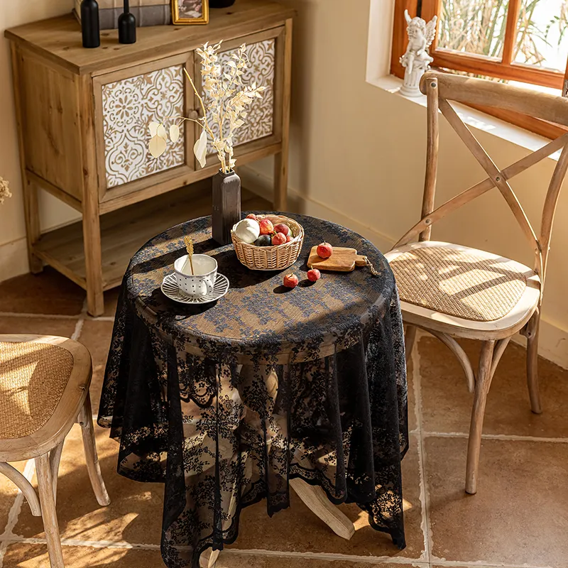Yalu Alice Oli Lace Gauze Tablecloth With Cut Out Lace Design-11