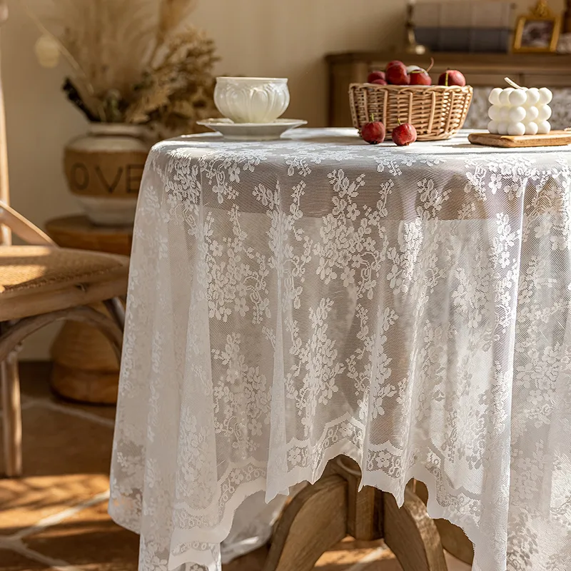 Yalu Alice Oli Lace Gauze Tablecloth With Cut Out Lace Design-4