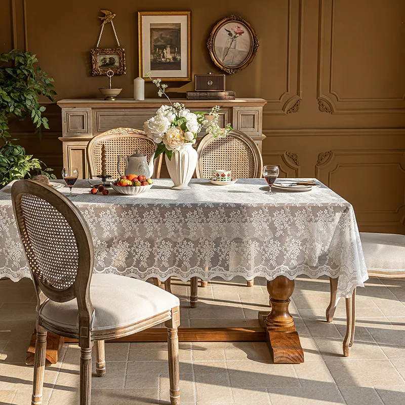 Yalu Alice Oli Lace Gauze Tablecloth With Cut Out Lace Design-30