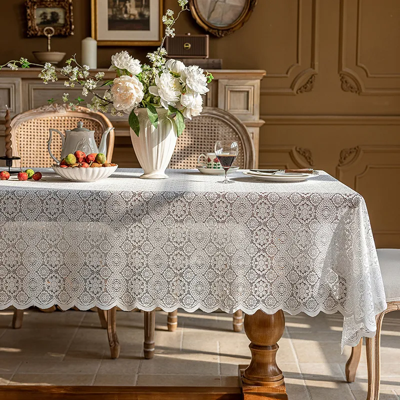 Yalu Alice Oli Lace Gauze Tablecloth With Cut Out Lace Design-39