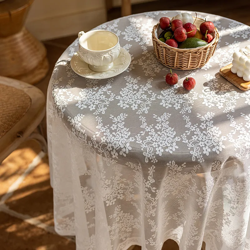 Yalu Alice Oli Lace Gauze Tablecloth With Cut Out Lace Design-3
