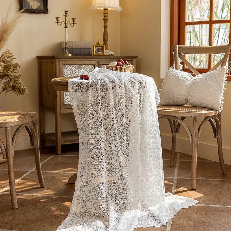Yalu Alice Oli Lace Gauze Tablecloth With Cut Out Lace Design-18