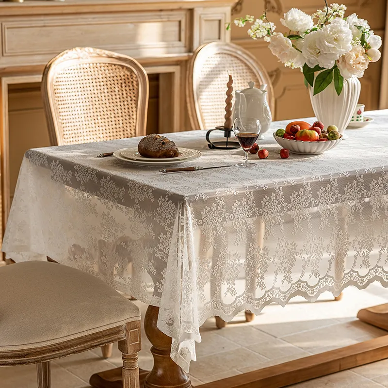 Yalu Alice Oli Lace Gauze Tablecloth With Cut Out Lace Design-26