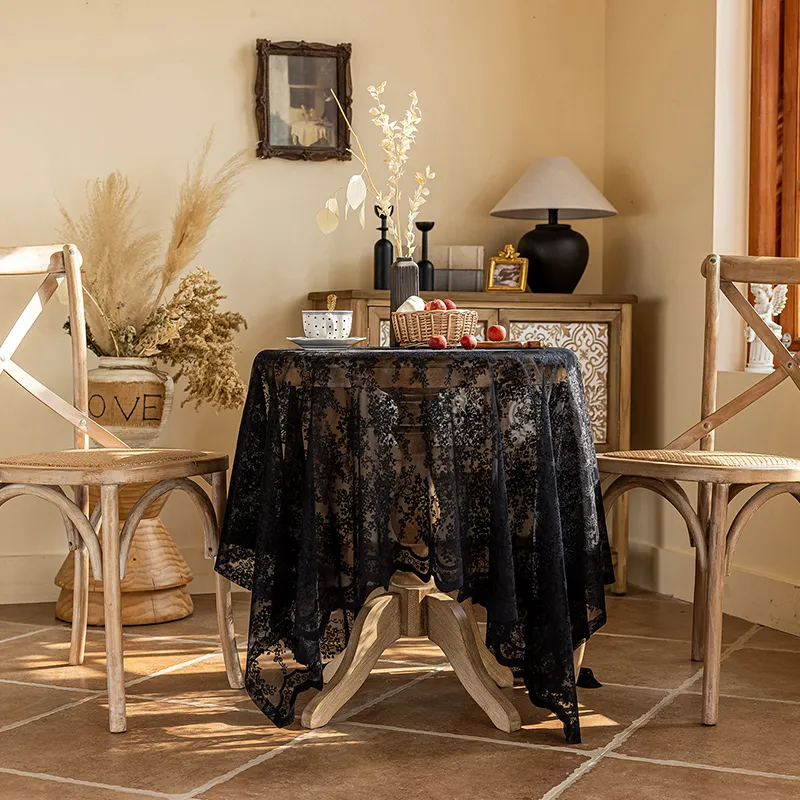 Yalu Alice Oli Lace Gauze Tablecloth With Cut Out Lace Design-8