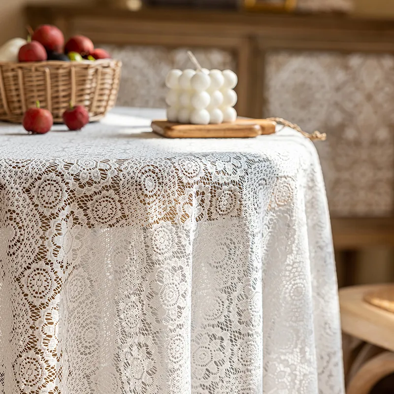 Yalu Alice Oli Lace Gauze Tablecloth With Cut Out Lace Design-16