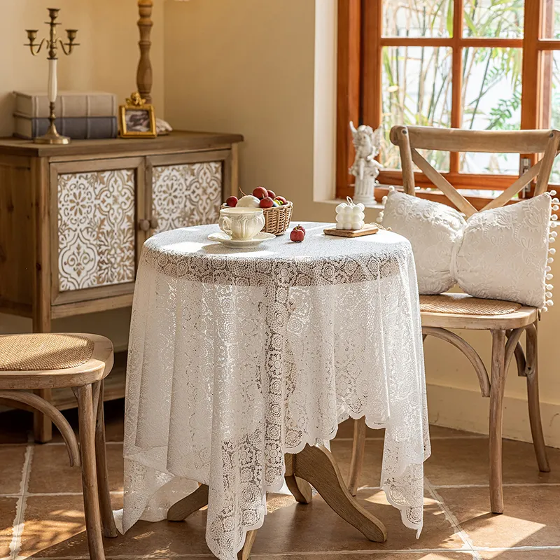 Yalu Alice Oli Lace Gauze Tablecloth With Cut Out Lace Design-14