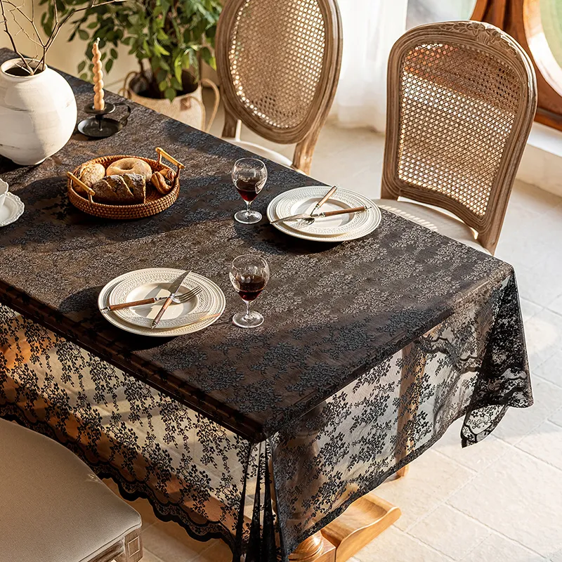 Yalu Alice Oli Lace Gauze Tablecloth With Cut Out Lace Design-32