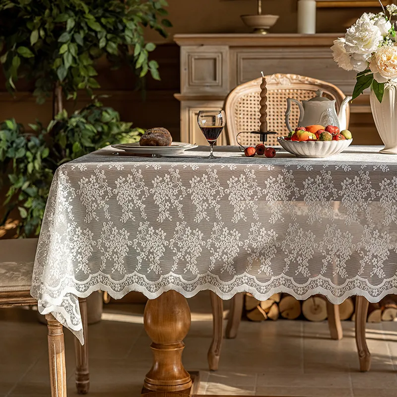 Yalu Alice Oli Lace Gauze Tablecloth With Cut Out Lace Design-27