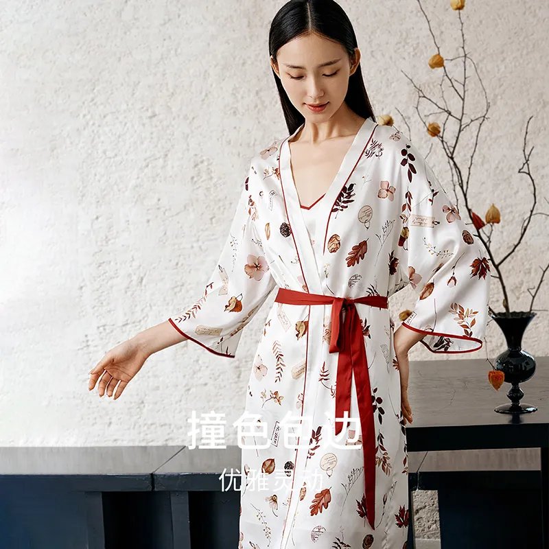 JINSANT Pajama Robe Women's Floral And Bird Jacquard-1