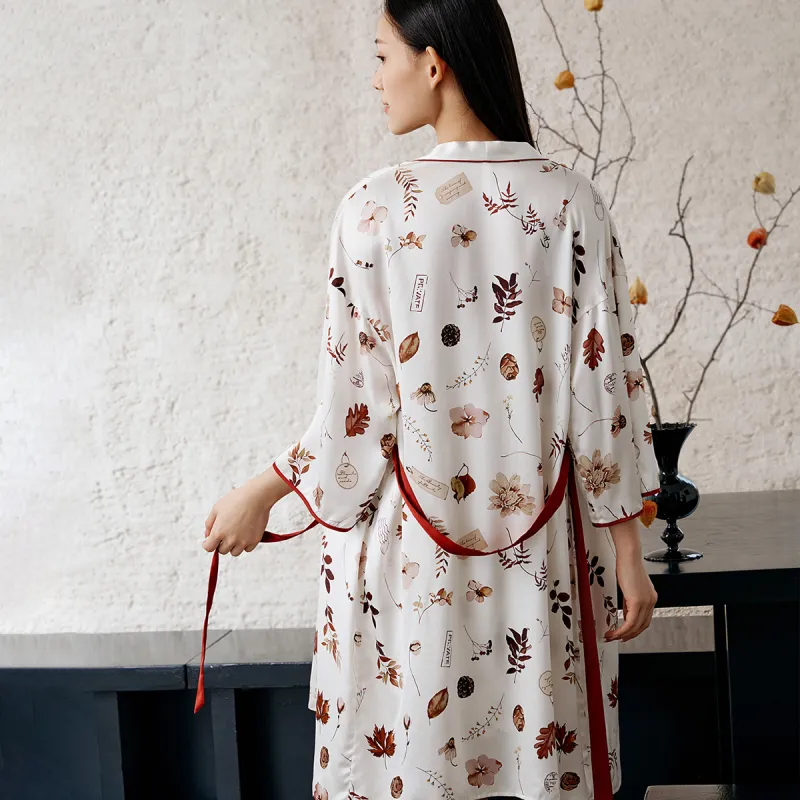 JINSANT Pajama Robe Women's Floral And Bird Jacquard-3