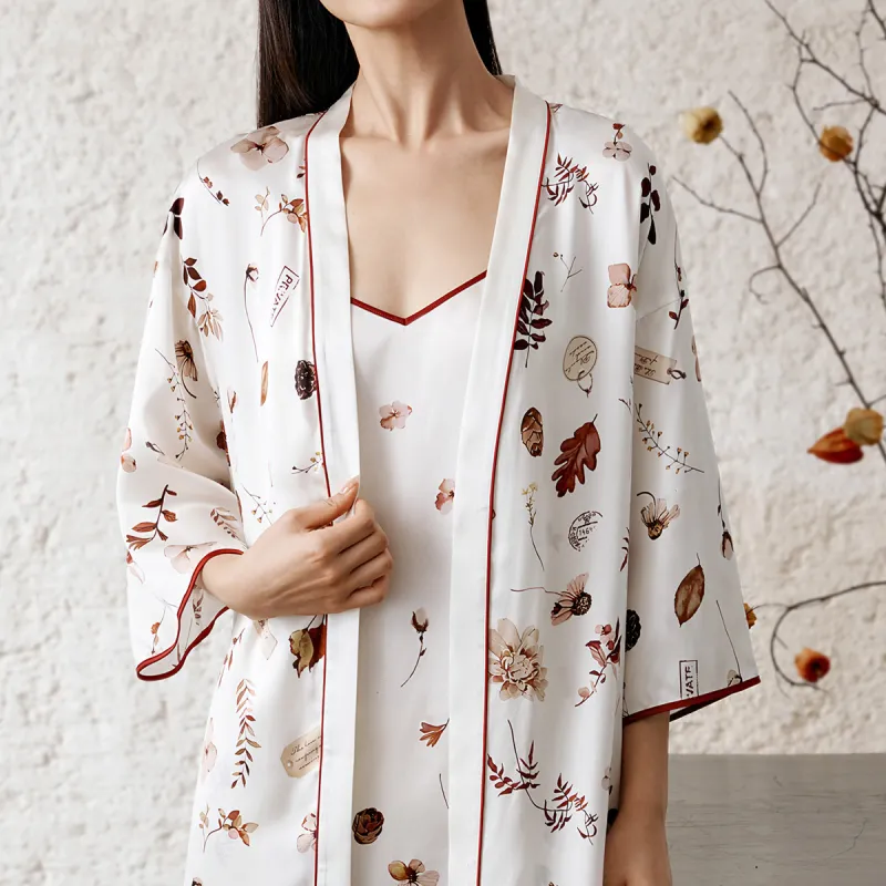 JINSANT Pajama Robe Women's Floral And Bird Jacquard-2