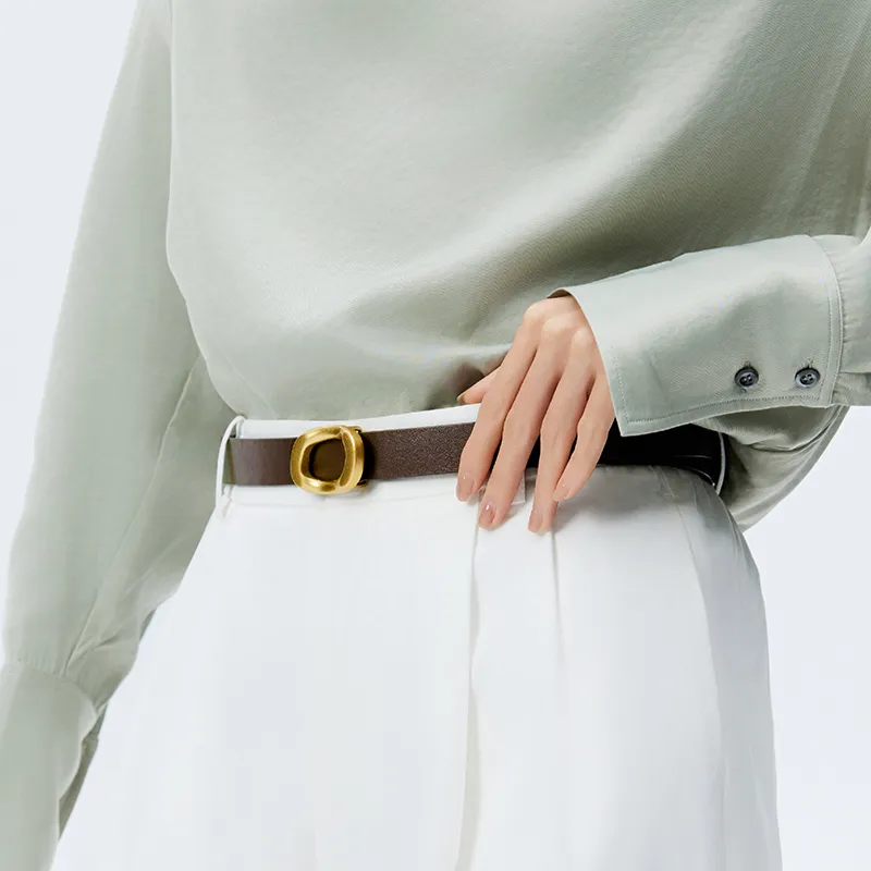 PIERRE CARDIN Split Cow Leather Belts Women's Khaki/Brown, Black/Coffee 2.4cm-3