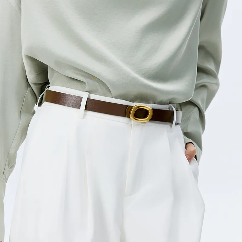 PIERRE CARDIN Split Cow Leather Belts Women's Khaki/Brown, Black/Coffee 2.4cm-2