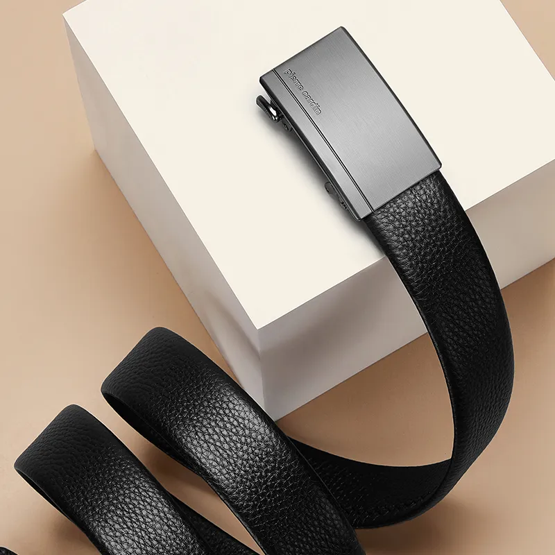 PIERRE CARDIN Top Grain Cow Leather Belts Men's Black 3.5cm-1