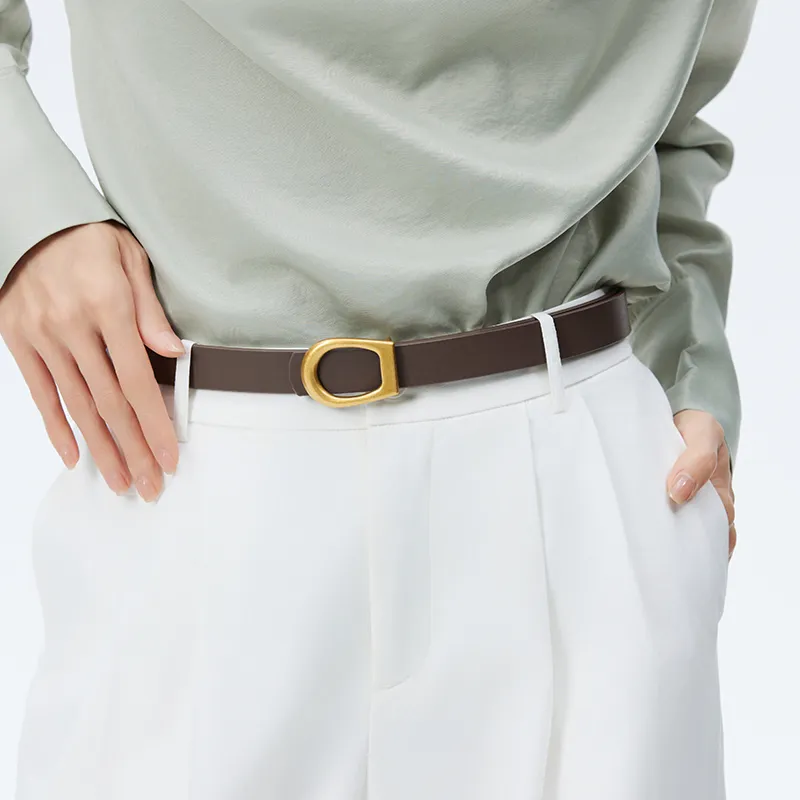 PIERRE CARDIN Cow Leather Inward Curling Style Cinched Waist Slimming Plate Buckle Belt Women's 2.4cm-3