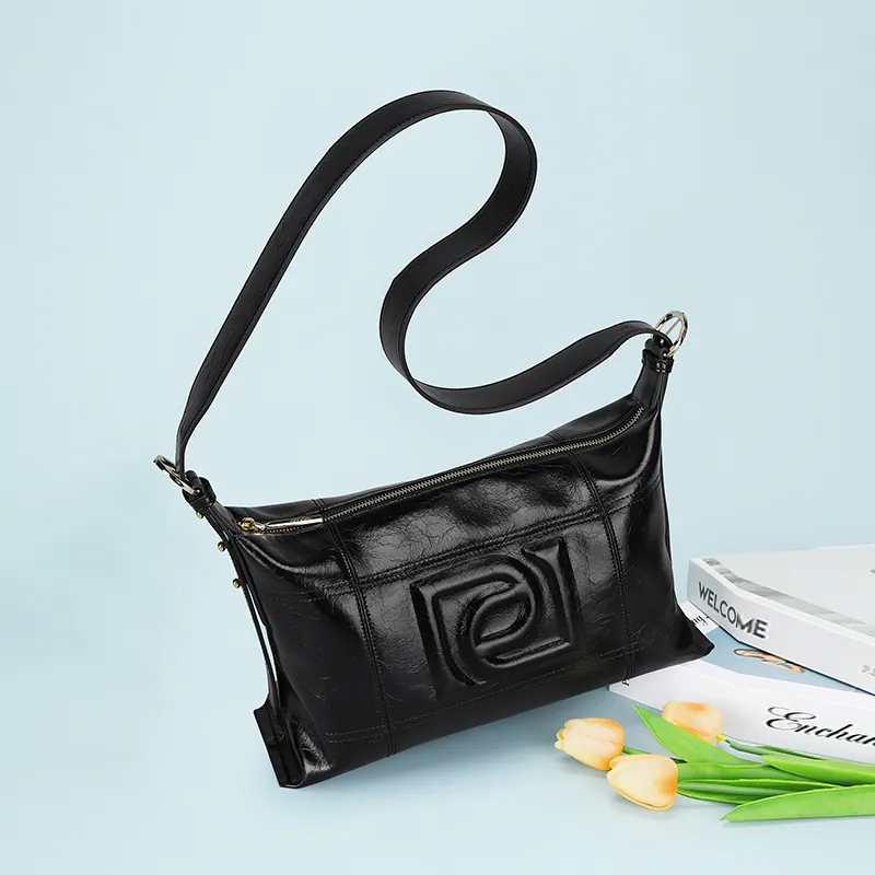 PIERRE CARDIN Cow Leather Shoulder Bag Women's Black/Brown/Ecru-1