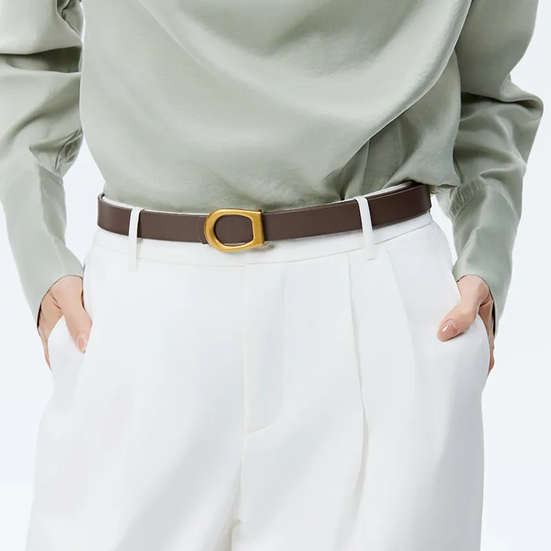 PIERRE CARDIN Cow Leather Inward Curling Style Cinched Waist Slimming Plate Buckle Belt Women's 2.4cm-1