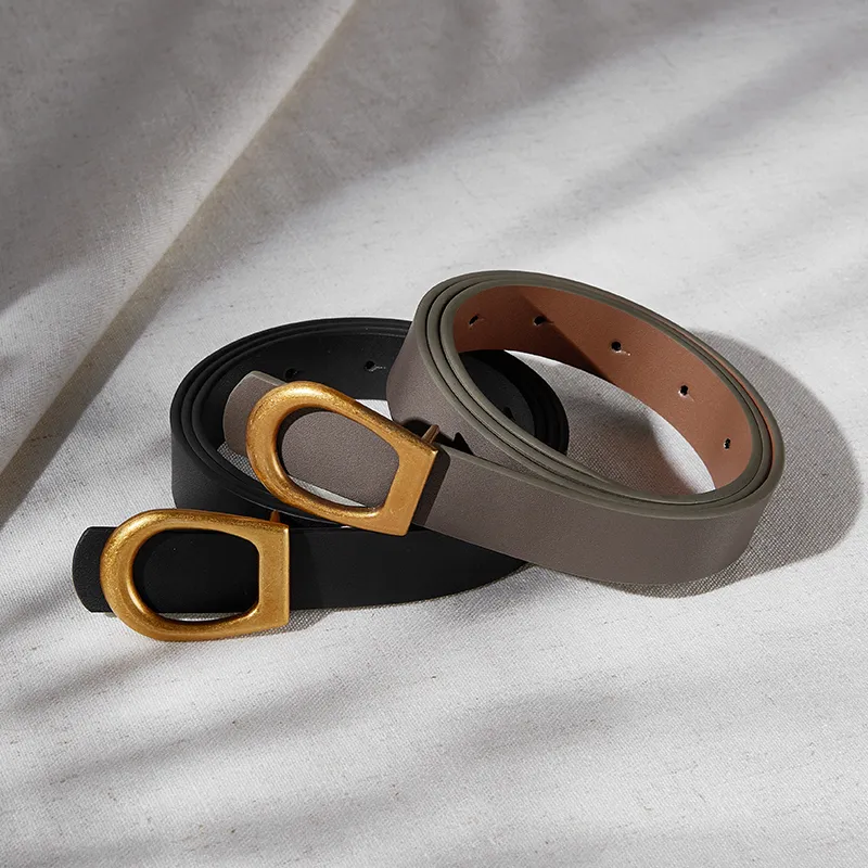 PIERRE CARDIN Cow Leather Inward Curling Style Cinched Waist Slimming Plate Buckle Belt Women's 2.4cm-6