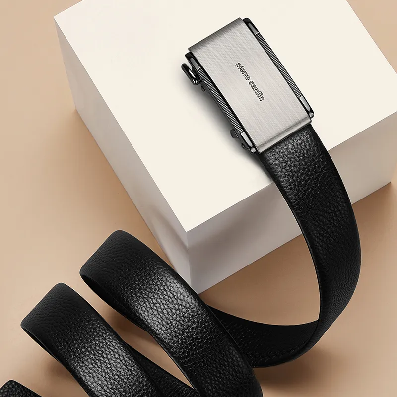 PIERRE CARDIN Top Grain Cow Leather Belts Men's Black 3.5cm-1
