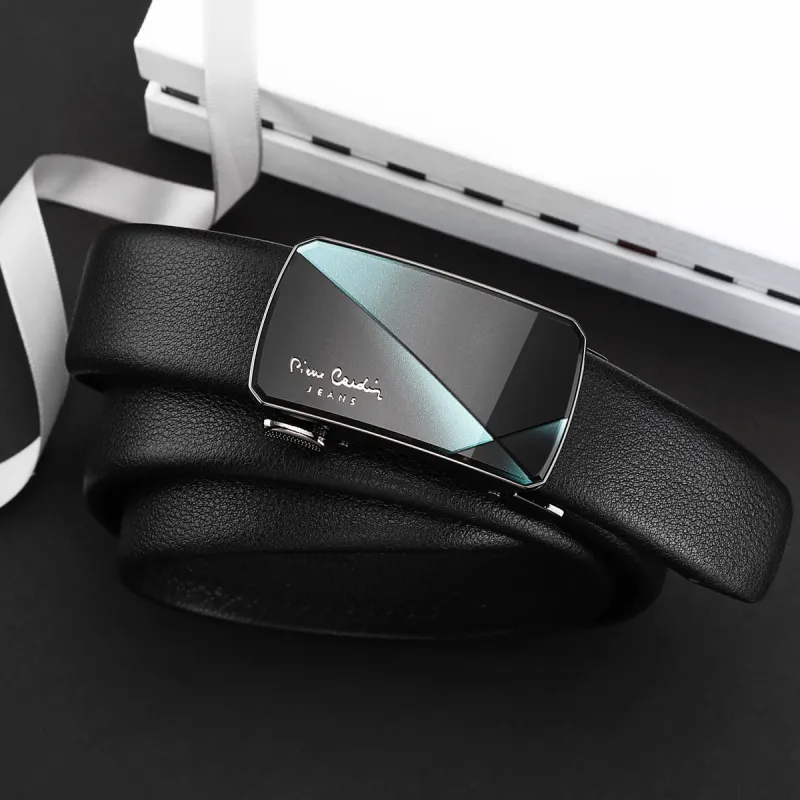 PIERRE CARDIN Genuine Leather Top Grain Cow Leather Automatic Buckle Leather Belts Men's Black Width  3.5cm-2