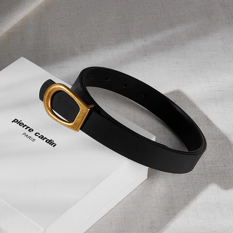 PIERRE CARDIN Cow Leather Inward Curling Style Cinched Waist Slimming Plate Buckle Belt Women's 2.4cm-8