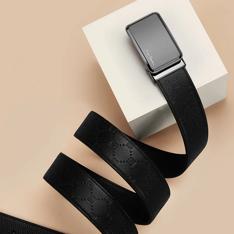 PIERRE CARDIN Cow Leather Belts Men's Black 3.5cm-5