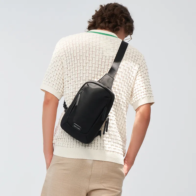 PIERRE CARDIN Fabric Crossbody Messenger Bag Sling Bag Trumpets Men's Black -5