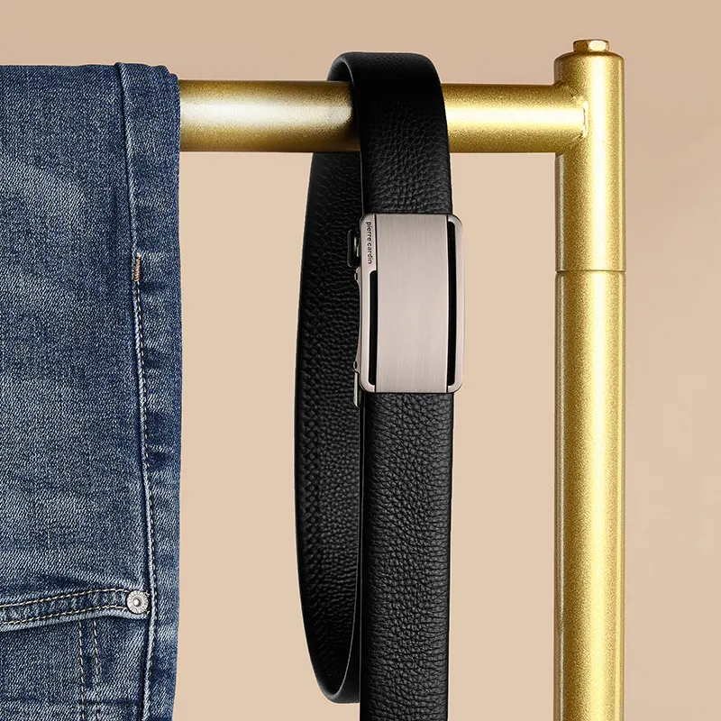 PIERRE CARDIN Cow Leather Belts Men's Black 3.5cm-8