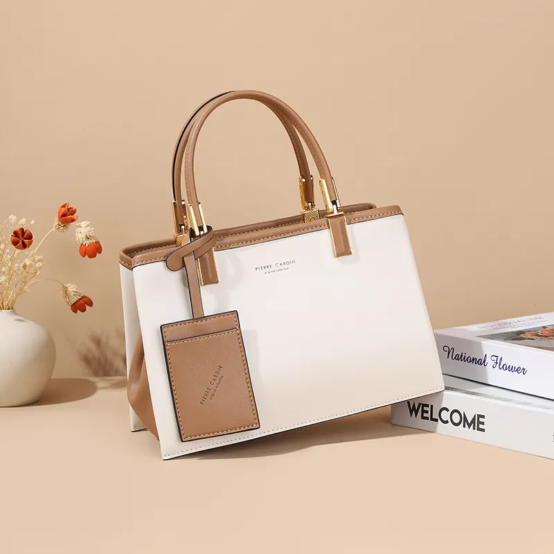 PIERRE CARDIN Split Cow Leather With Synthetic Leather One Shoulder Handbag Regular Women's Ecru/Khaki-1