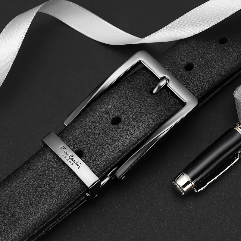 PIERRE CARDIN Top Grain Cow Leather Belts Men's Black 3.4cm-3