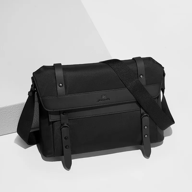 PIERRE CARDIN Nylon Messenger Bag, Crossbody Bag Medium Size Men's Black-1