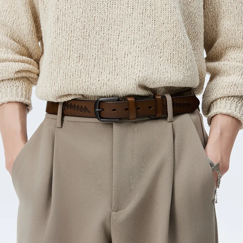 PIERRE CARDIN Top Grain Cow Leather Belts Men's Khaki/Brown/Black 3.4cm-1