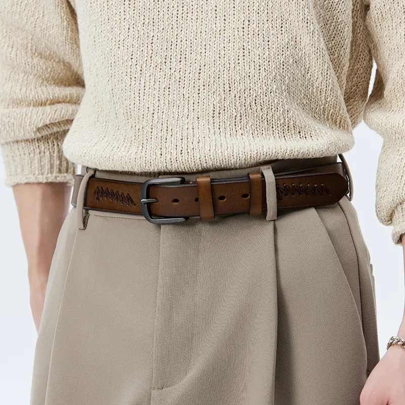 PIERRE CARDIN Top Grain Cow Leather Belts Men's Khaki/Brown/Black 3.4cm-2