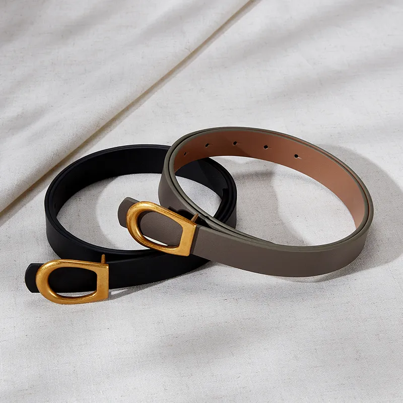 PIERRE CARDIN Cow Leather Inward Curling Style Cinched Waist Slimming Plate Buckle Belt Women's 2.4cm-5
