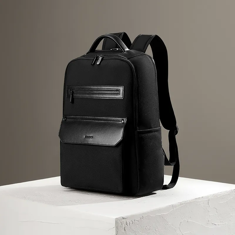 PIERRE CARDIN Nylon With Synthetic Leather Large Capacity Travel Backpack Tubas Men's Black-6
