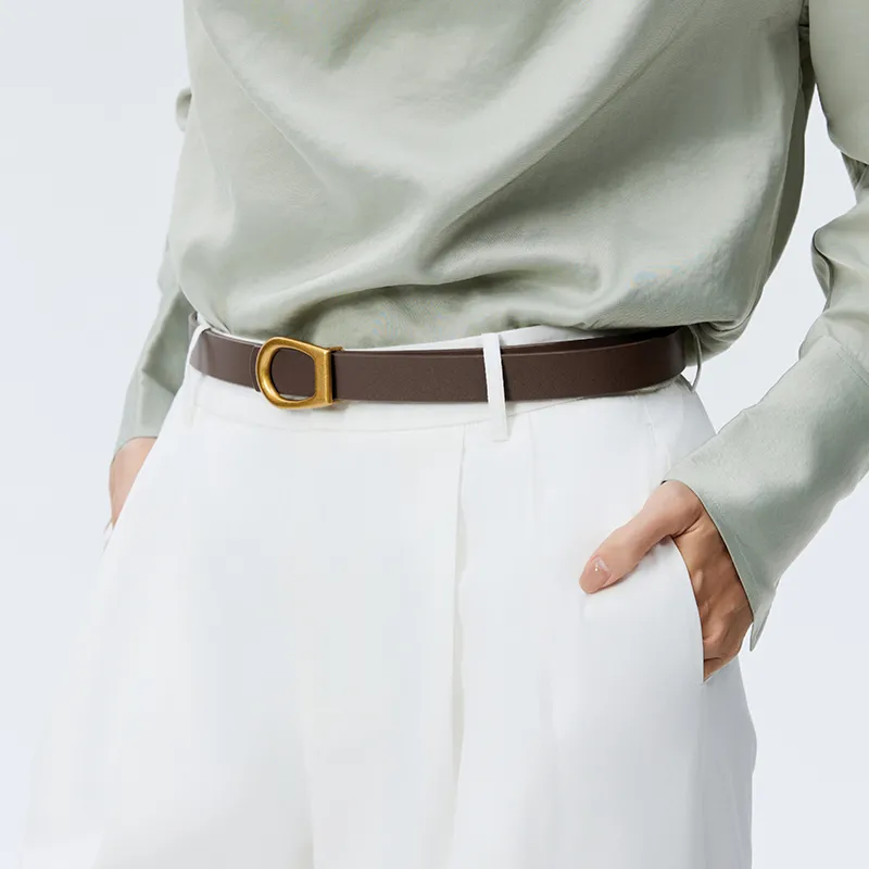 PIERRE CARDIN Cow Leather Inward Curling Style Cinched Waist Slimming Plate Buckle Belt Women's 2.4cm-2