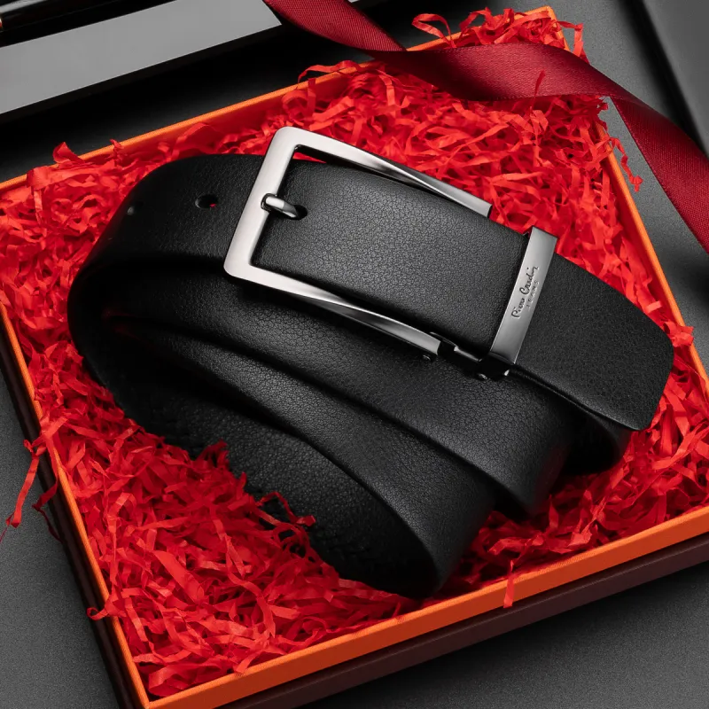 PIERRE CARDIN Top Grain Cow Leather Belts Men's Black 3.4cm-4