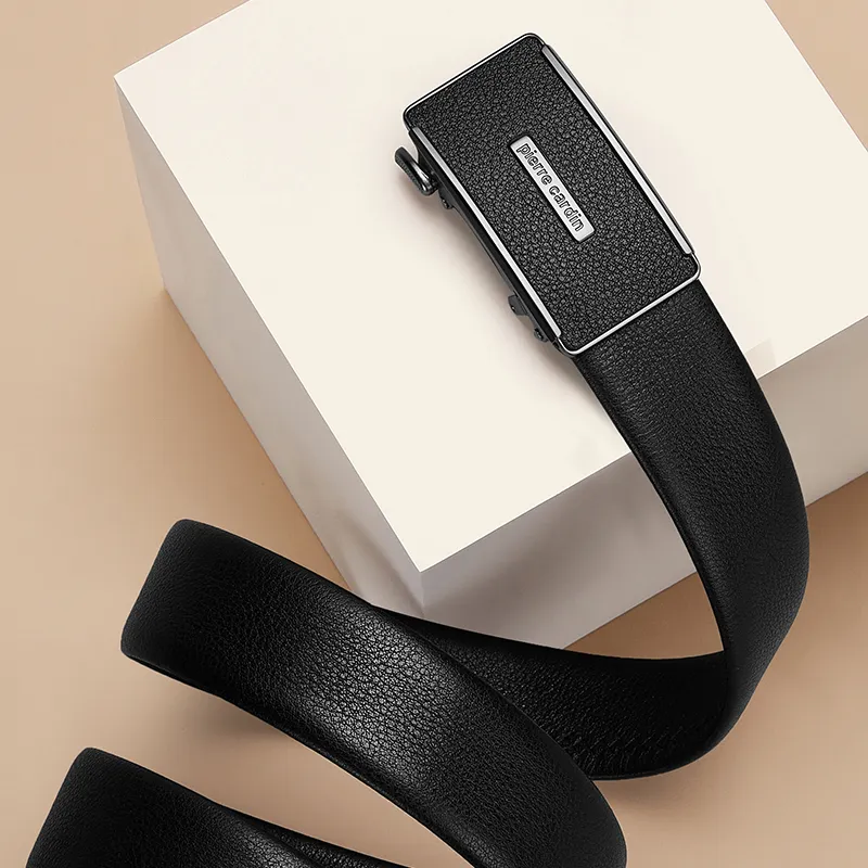 PIERRE CARDIN Top Grain Cow Leather Belts Men's Black 3.5cm-2