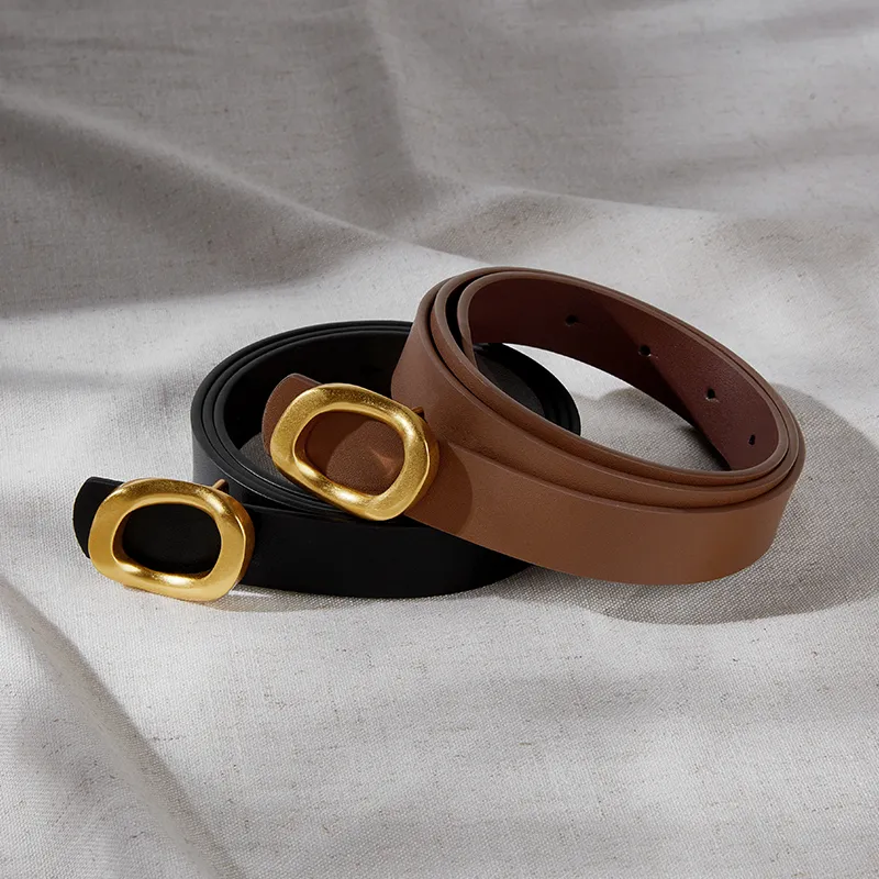 PIERRE CARDIN Split Cow Leather Belts Women's Khaki/Brown, Black/Coffee 2.4cm-5