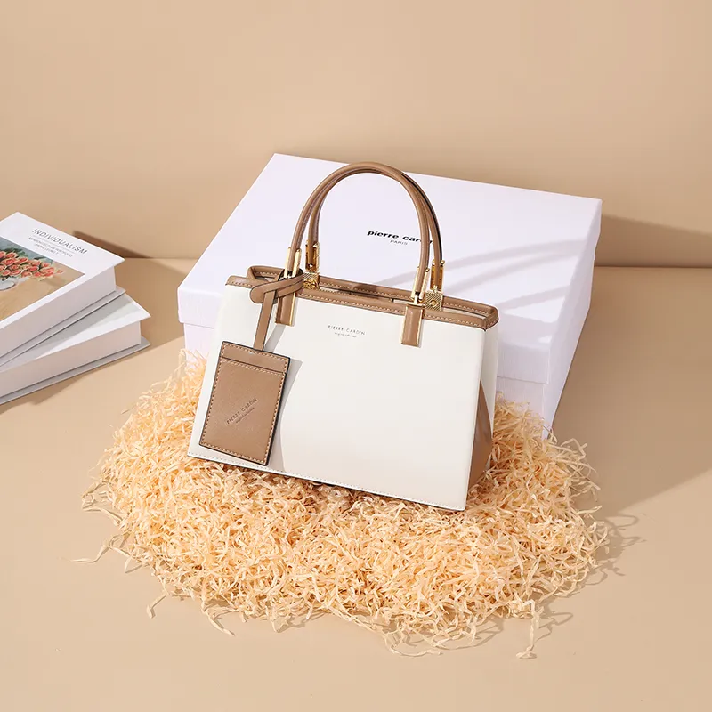 PIERRE CARDIN Split Cow Leather With Synthetic Leather One Shoulder Handbag Regular Women's Ecru/Khaki-3