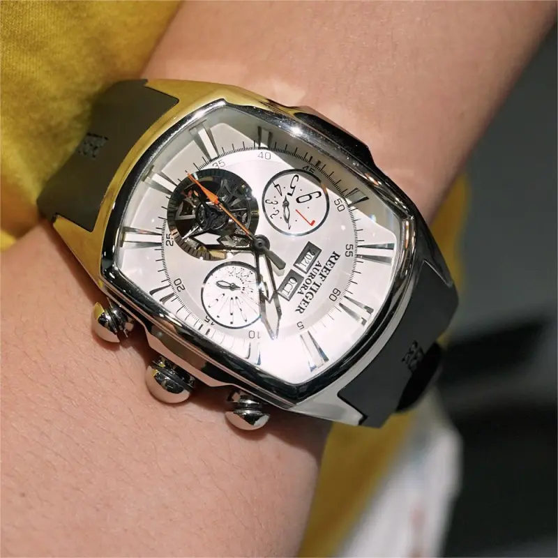 REEF TIGER Aurora Collection Tank II Automatic Mechanical Movement Watch Men's Watches White Dial-6