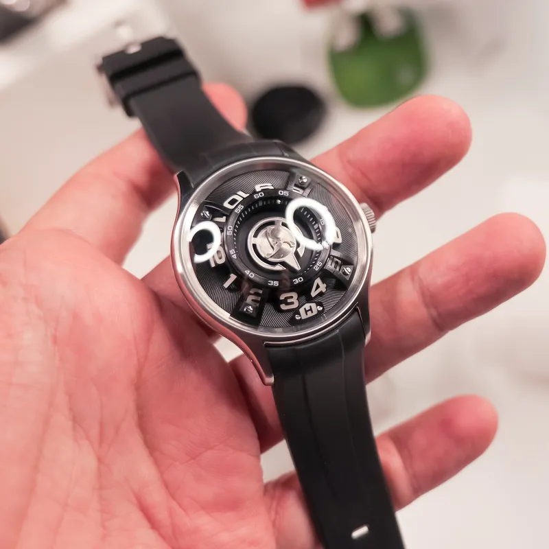 REEF TIGER Automatic Mechanical Movement Rubber Strap Watch Unisex Black Dial OBL BLM FX-17