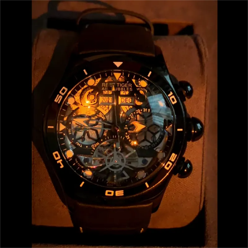 REEF TIGER Air Bubbles II Collection Automatic Mechanical Movement Watch Men's Watches Black Dial RGA703-GHH-3