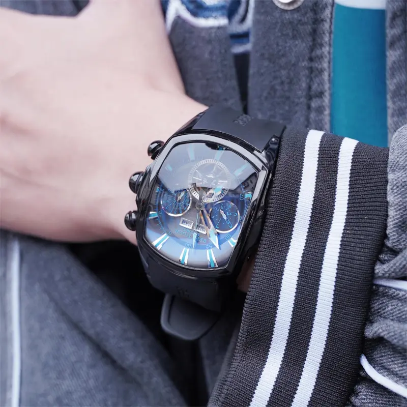 REEF TIGER Aurora Collection Tank II Automatic Mechanical Movement Watch Men's Watches Blue Dial-4