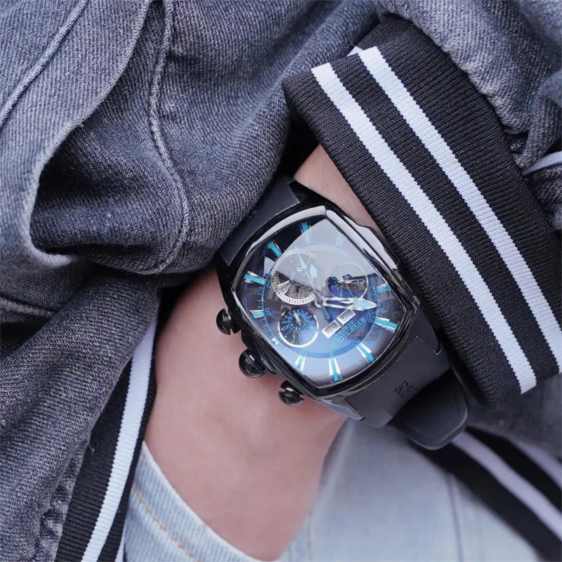 REEF TIGER Aurora Collection Tank II Automatic Mechanical Movement Watch Men's Watches Blue Dial-3