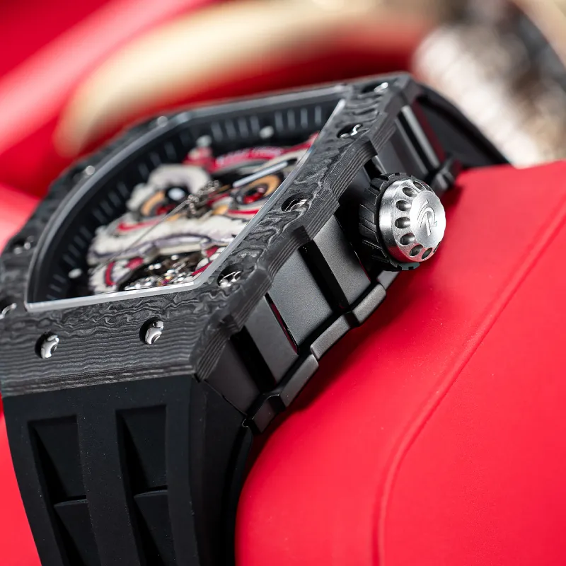 REEF TIGER Waking Lion Collection Automatic Mechanical Movement Silicone Strap Watch Men's Watches Black Dial-6